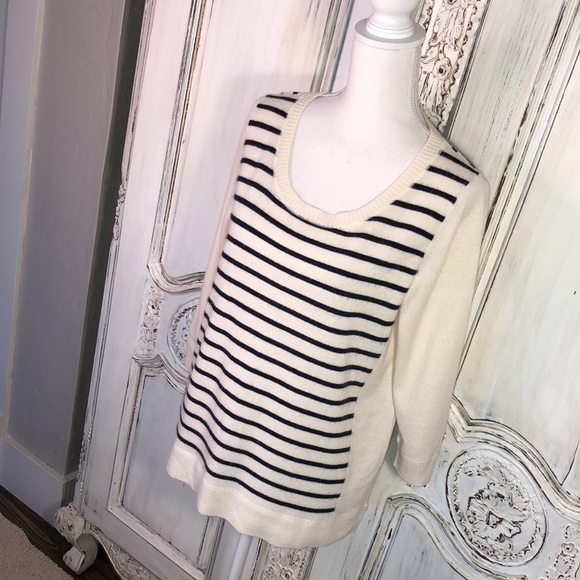 PURE Collection 100% Cashmere Fisherman’s Stripe Mid Sleeve Pullover Sweater - Picture 3 of 11